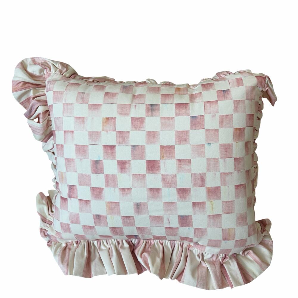 NEW MacKenzie-Childs Rosy Check Ruffle Lumbar Throw Pillow 14x18x6 - Picture 9 of 9